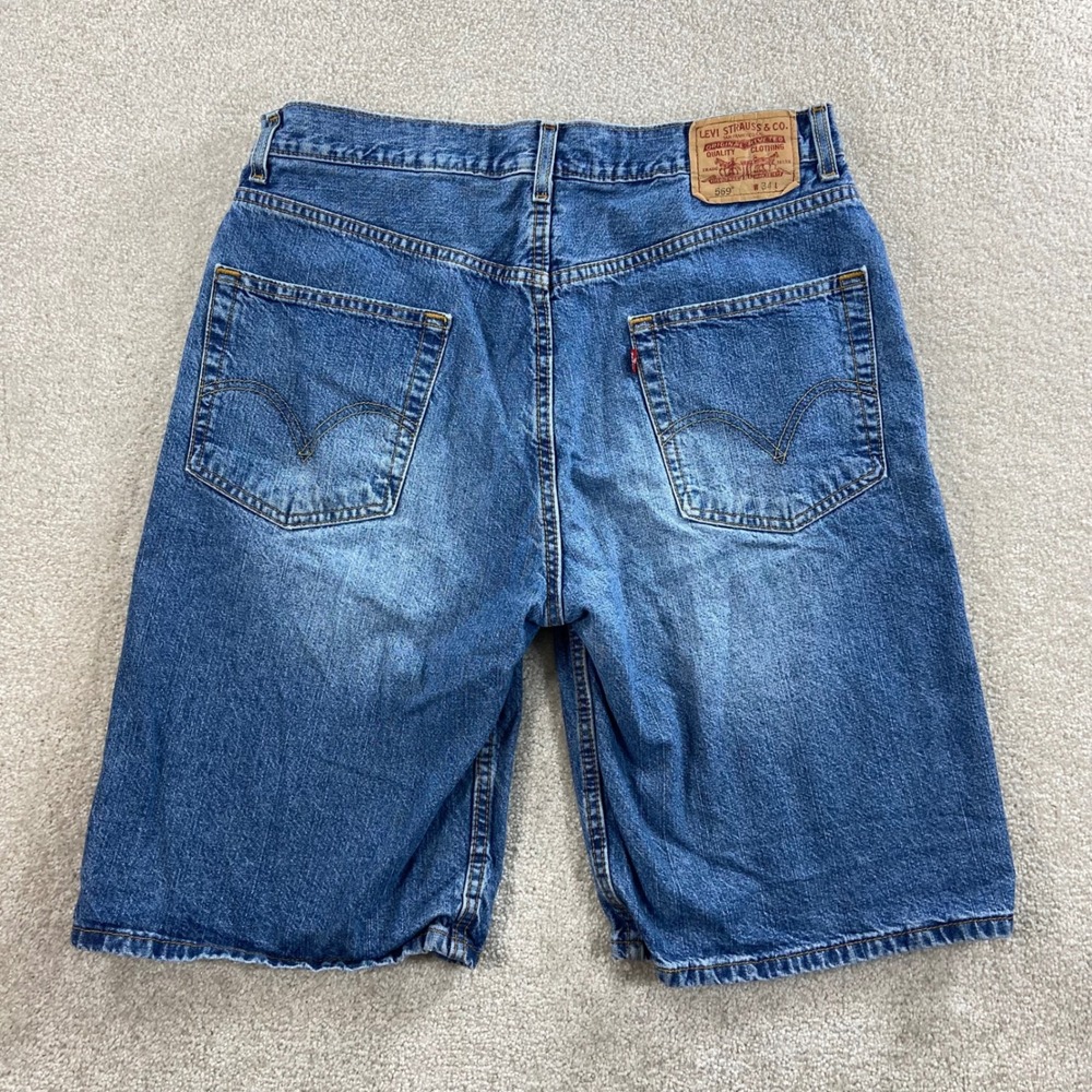 Y2K Levis 569 Denim Shorts Mens 34 Blue Loose Straight Fit Medium Wash Cotton